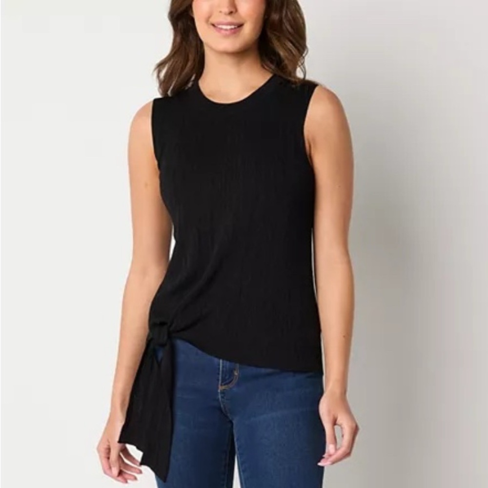 Liz Claiborne Womens Round Neck Sleeveless Pullover, Medium, Black